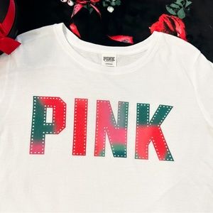VS PINK Bling Tee Size Large NWOT White Green Pink Red